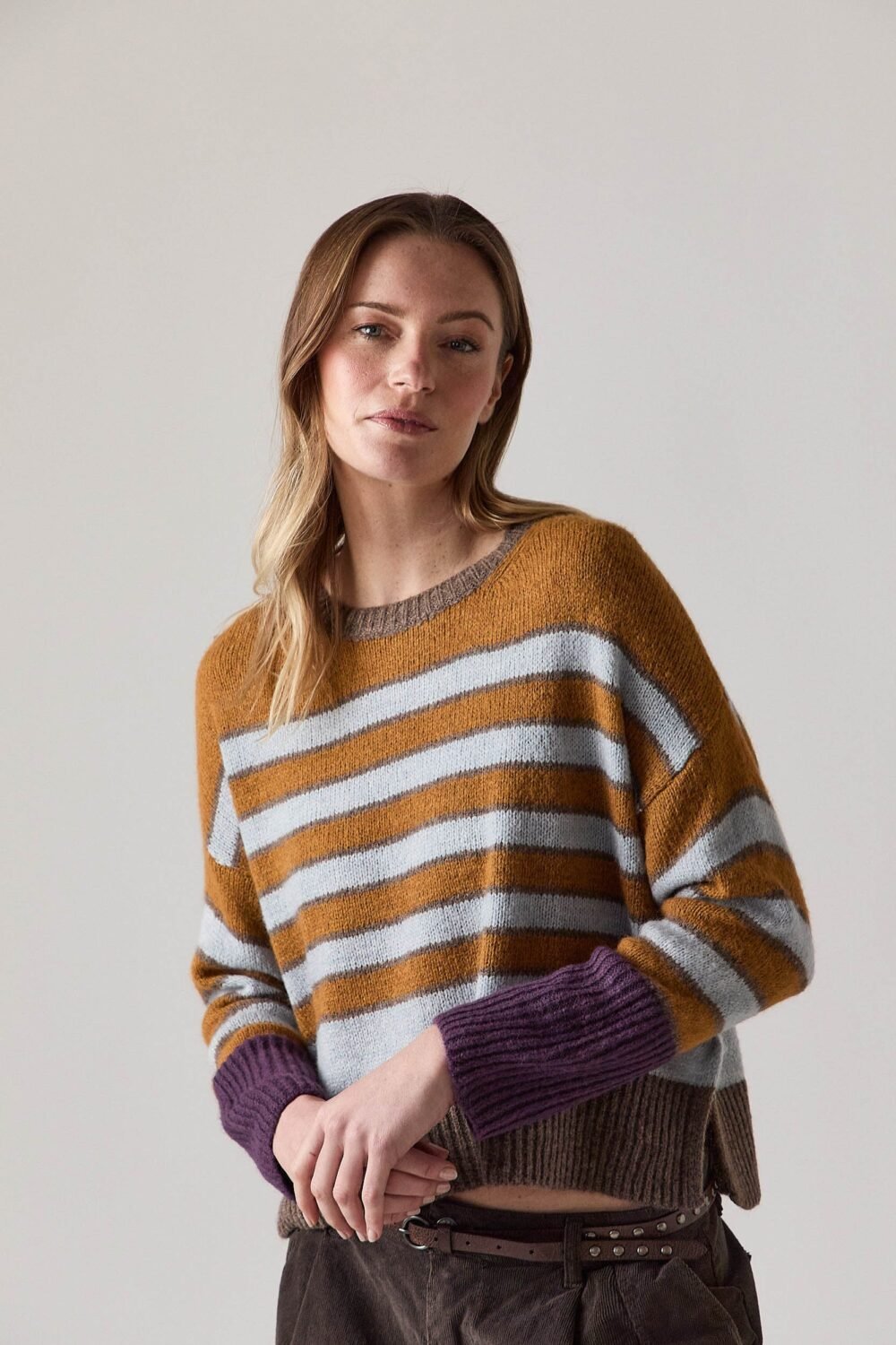 Jersey de rayas con puños contraste topo